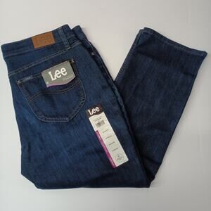 Lee Regular Fit Straight Leg Jeans Women's 16 Petite Blue Mid Rise Dark Wash
